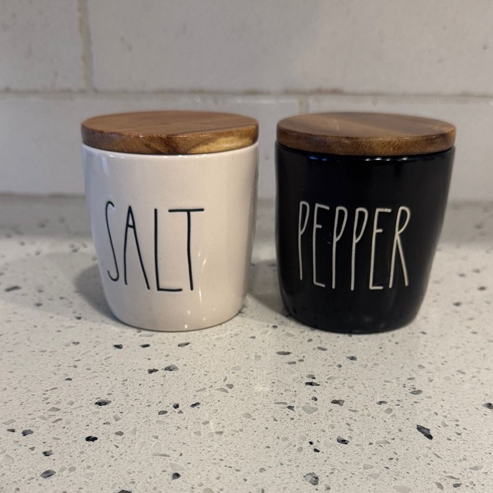 Rae Dunn Ceramic Salt And Pepper Cellars Wooden Lids Artisan Farmhouse Magenta